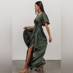 Sicily Satin Maxi Dress | Dusty Green